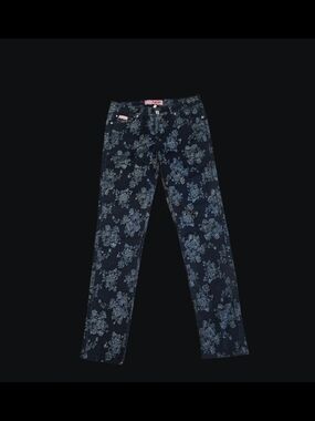 Pink Latte Floral Print Dark Wash Skinny Jeans